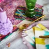 Hot Block-Printed Tablecloth - Raspberry Ink Tabletop