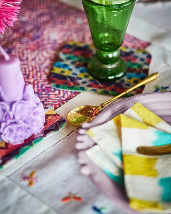 Hot Block-Printed Tablecloth - Raspberry Ink Tabletop