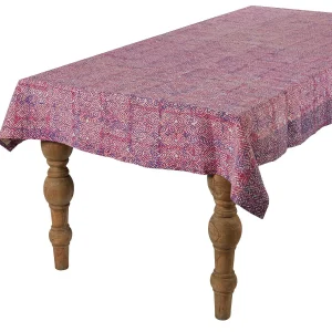 Hot Block-Printed Tablecloth - Raspberry Ink Tabletop