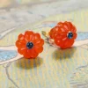 Cheap Hand-Carved Floral Post Earrings - Carnelian And Sapphire Jewelry