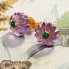 Hot Hand-Carved Floral Post Earrings - Amethyst And Emerald Jewelry