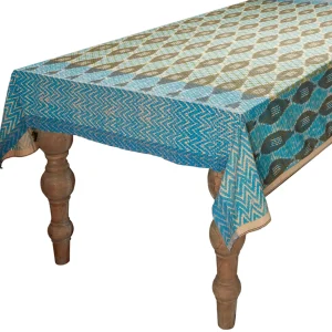 Best Ikat Tablecloth - Diamond Aqua Noir Tabletop