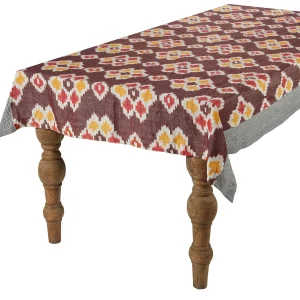 Online Ikat Tablecloth - Sunflower Mahogany Tabletop