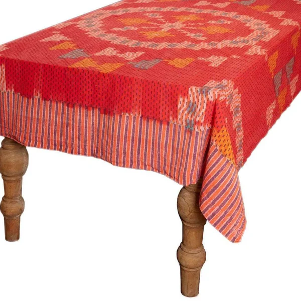 New Ikat Tablecloth - Vermillion Wave Tabletop