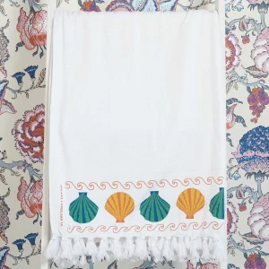 Online Seashell Towel - Golden Aqua White Home Textiles